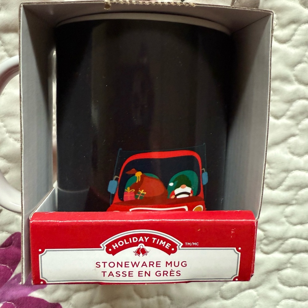 Holiday Time Black Mug with Festive Christmas Santa Gnome Design